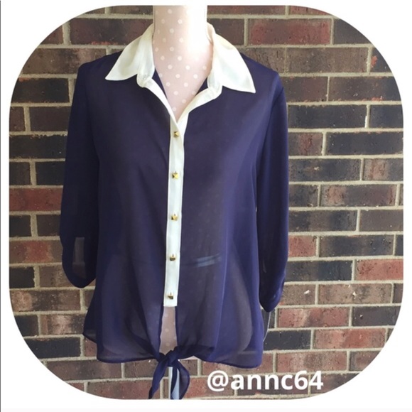 A. Byer Navy Bottom Tie Blouse Size L S12 - Picture 3 of 3